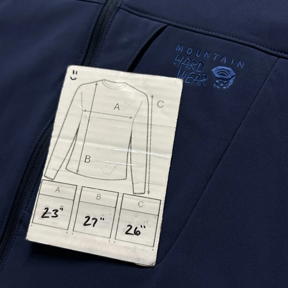 Mens Mountain Hardwear Softshell Jacket Large Navy Full Zip Fleece Lined Coat - Picture 9 of 10